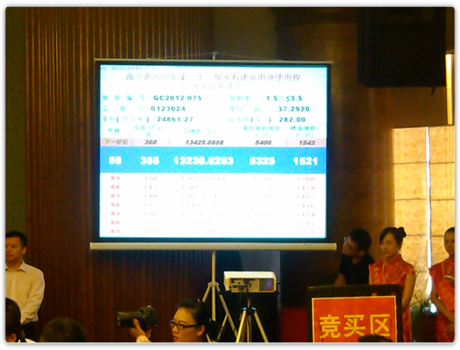 土地出让竞买现场，成交数据实时投上大屏