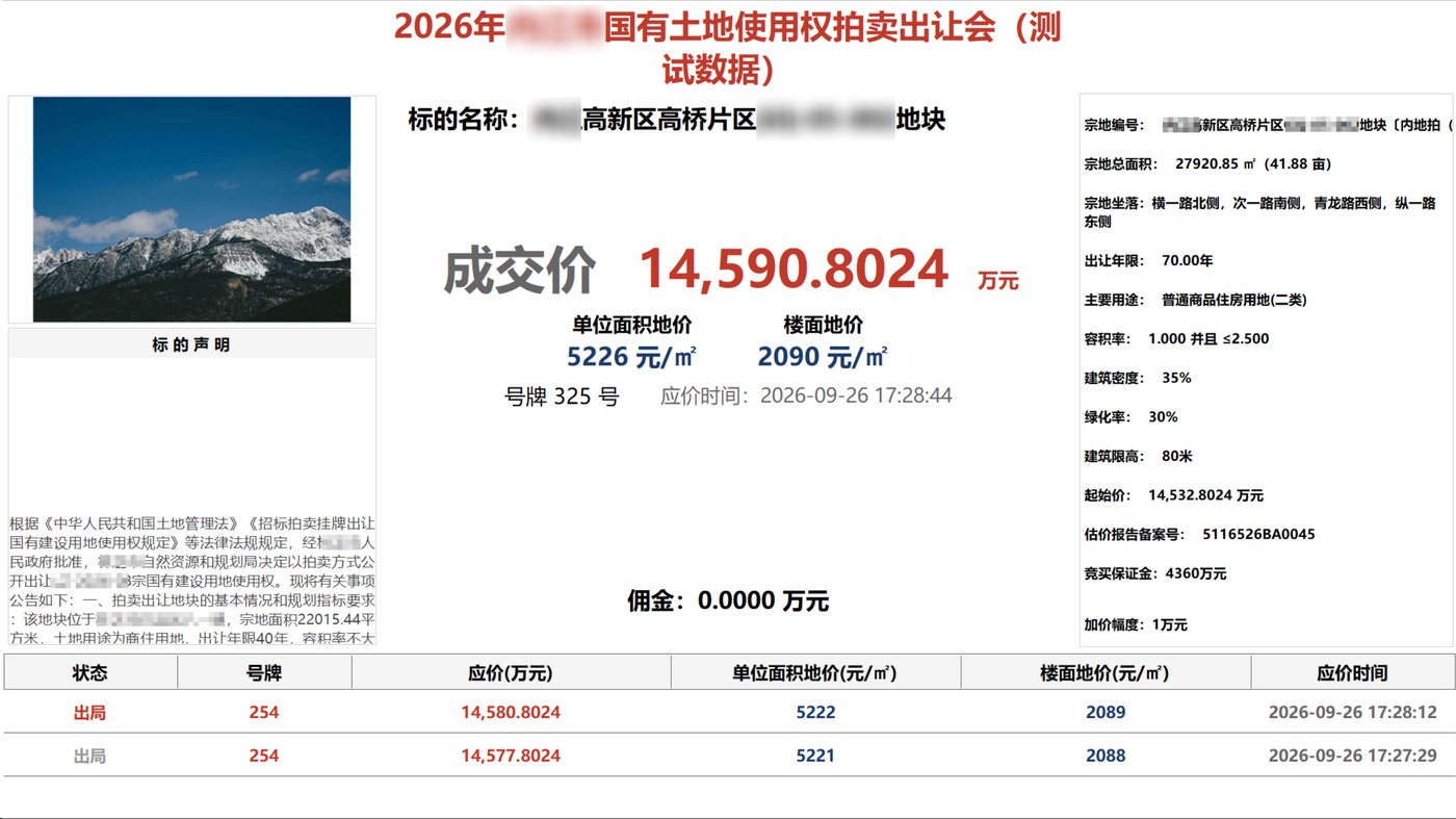 土地拍卖投影大屏公示效果